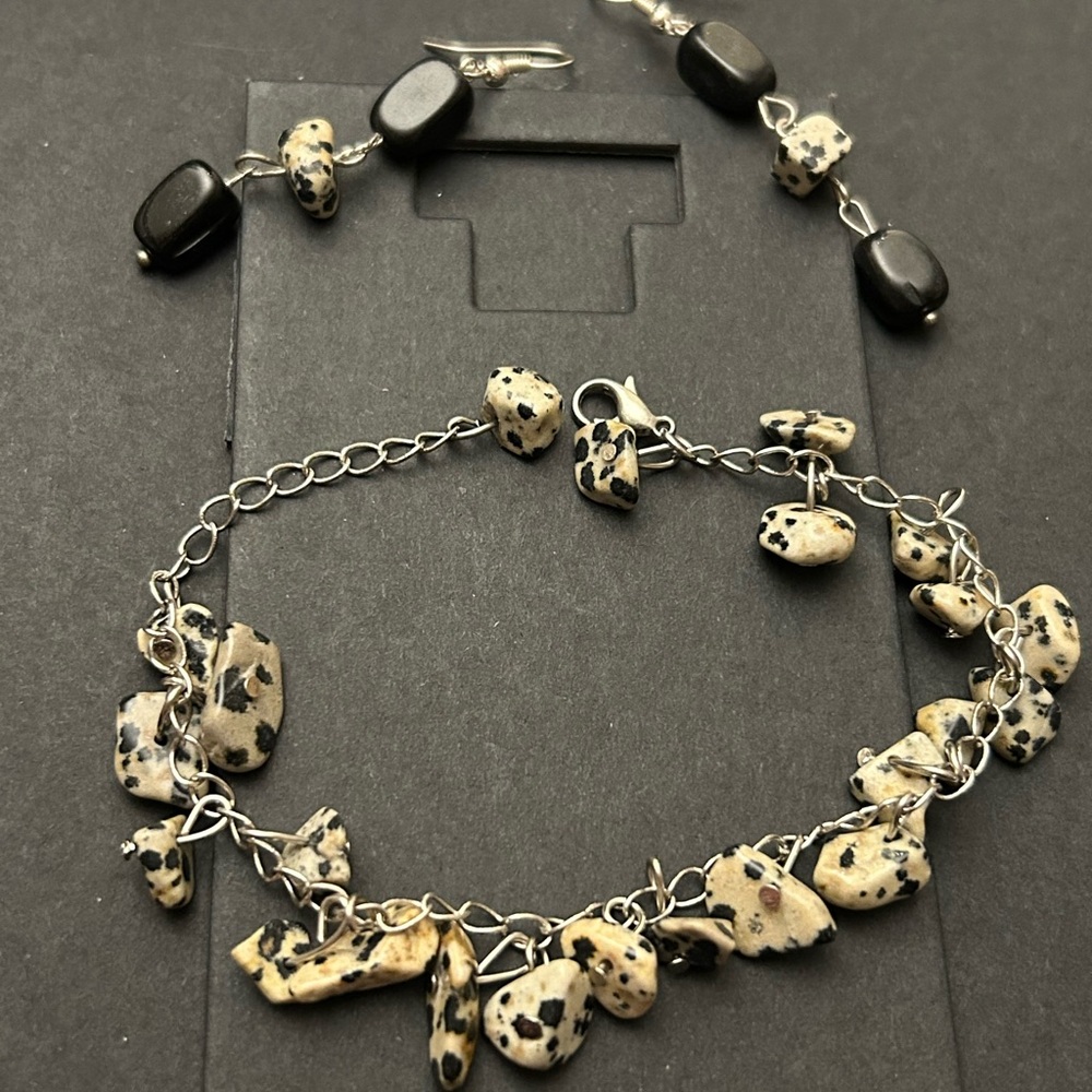 Dalmatian Stone Bracelet and Earring Set